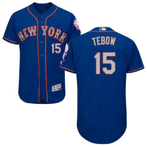 Mets #15 Tim Tebow Blue(Grey NO.) Flexbase Authentic Collection Stitched MLB Jersey